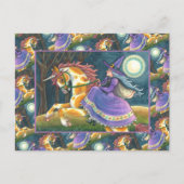 魔女&ハロウィーンユニコーン,黒猫ファンタジー馬 シーズンポストカード (正面)