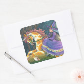 魔女&ハロウィーンユニコーン，黒猫ファンタジー馬 スクエアシール (封筒)