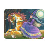 魔女&ハロウィーンユニコーン，黒猫ファンタジー馬 マグネット (横)