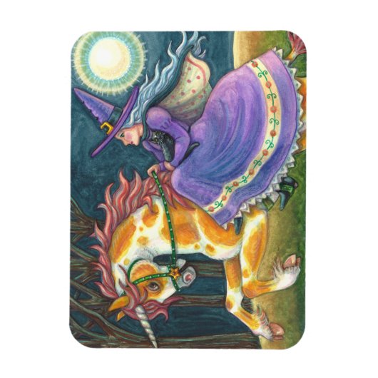 魔女&ハロウィーンユニコーン，黒猫ファンタジー馬 マグネット (縦)