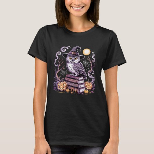 魔女 フクロウ かぼちゃ 月 ハロウィン 怖い ゴシック Tシャツ (正面)