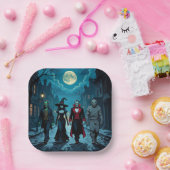 魔女、ヴァンパイア、ドラキュラとミイラハローウィンパーティ ペーパープレート (パーティー)