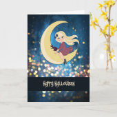 魔女&猫かわいらし付き子供用ハロウィーンカード カード (黄色い花)