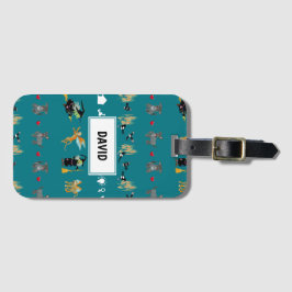 魔女、飛んでいる猿、緑の小さな犬 ラゲッジタグ