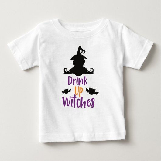 魔女、魔女、こうもり、ハロウィーンを飲む ベビーTシャツ (正面)
