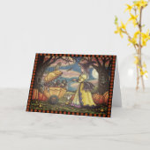 魔女、黒猫ベビー乳母車、グリーティングカー空白のド カード (黄色い花)