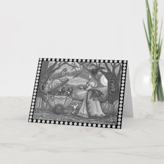 魔女、黒猫ベビー乳母車、グリーティングカー空白のド カード (正面)