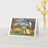 魔女、黒猫ベビー乳母車、グリーティングカー空白のド カード (黄色い花)