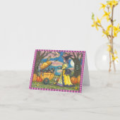 魔女、黒猫ベビー乳母車、ノートカード空白の カード (黄色い花)