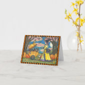 魔女、黒猫ベビー乳母車、ノートカード空白の カード (黄色い花)