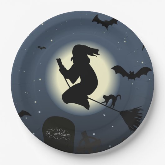 魔女、黒猫、こうもり ペーパープレート (正面)