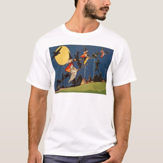 魔女 黒猫 飛行 月のカラス Tシャツ (正面)