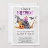 魔女Aベビーがハロウィーンのベビーシャワーを浴びようとしている 招待状 (正面)