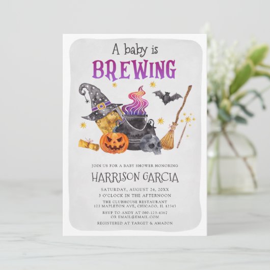 魔女Aベビーがハロウィーンのベビーシャワーを浴びようとしている 招待状 (スタンド正面)