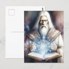 魔導書からウィザードをキャストファンタジーの水色 ポストカード