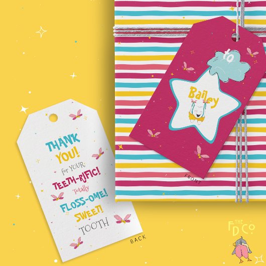 魔法おもしろいのピンク色の歯ポップ・アートののプリン ギフトタグ