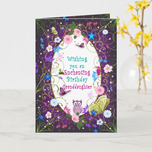 魔法および魅惑的な誕生日、孫娘 カード (黄色い花)