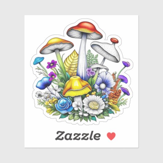 魔法お洒落のキノコと花 シール (シート)