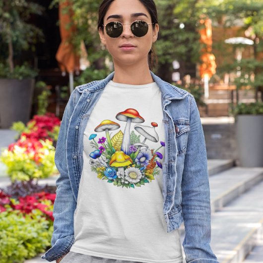 魔法お洒落のキノコと花 Tシャツ