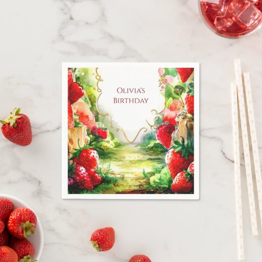 魔法お洒落のジューシーなイチゴ誕生日 スタンダードカクテルナプキン (インサイチュ)
