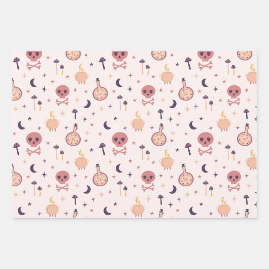 魔法お洒落のピンクの魔女をテーマにした ラッピングペーパーシート (正面2)
