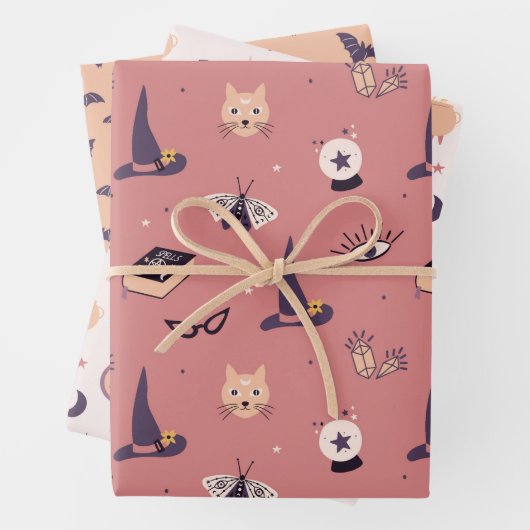 魔法お洒落のピンクの魔女をテーマにした ラッピングペーパーシート (インサイチュ)
