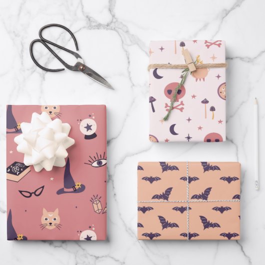 魔法お洒落のピンクの魔女をテーマにした ラッピングペーパーシート (正面)