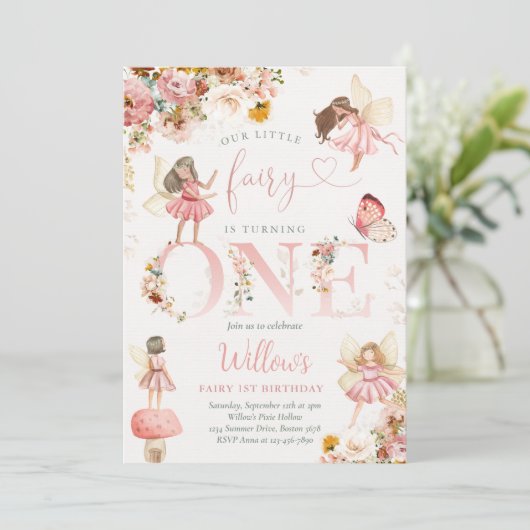 魔法お洒落のフローラ妖精1st誕生日パーティー 招待状 (スタンド正面)