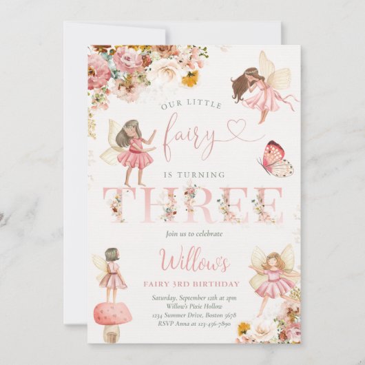 魔法お洒落のフローラ妖精3rd誕生日パーティー 招待状 (正面)