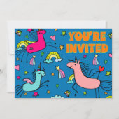 魔法お洒落のユニコーン誕生日パーティー 招待状 (正面)