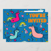 魔法お洒落のユニコーン誕生日パーティー 招待状 (正面/裏面)