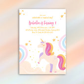 魔法お洒落のユニコーン誕生日レインボーパーティー 招待状