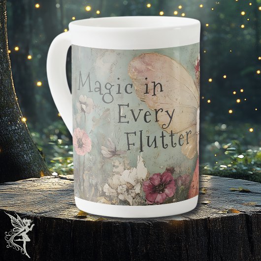 魔法お洒落の妖精&フラワーガーデンと引用文 ボーンチャイナマグカップ