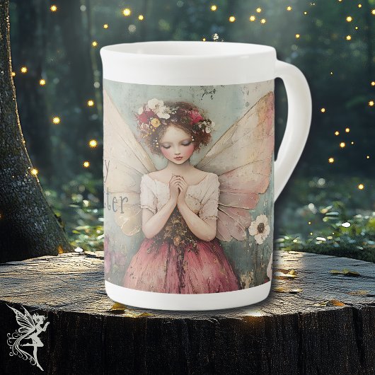 魔法お洒落の妖精&フラワーガーデンと引用文 ボーンチャイナマグカップ