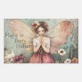魔法お洒落の妖精&フラワーガーデンと引用文 長方形シール (正面)