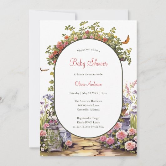 魔法お洒落の魅惑された庭の赤ちゃんシャワー 招待状 (正面)