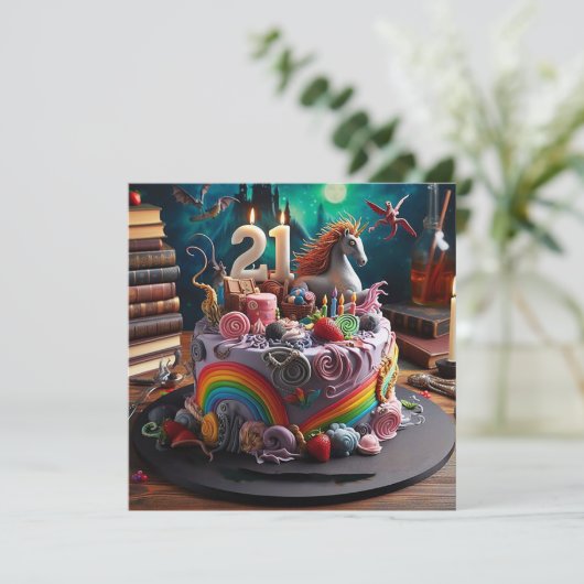 魔法お洒落の21歳の誕生日ケーキ カード (スタンド正面)