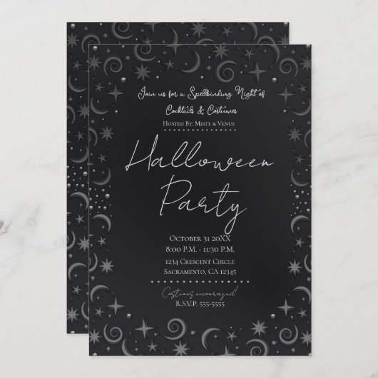 魔法お洒落ハロウィーンカクテルコスチュームパーティー 招待状 (正面/裏面)