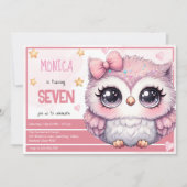 魔法お洒落パステルフクロウ子供の誕生日 招待状 (正面)