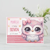 魔法お洒落パステルフクロウ子供の誕生日 招待状 (スタンド正面)