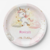 魔法お洒落パステルユニコーン子供の誕生日 ペーパープレート (正面)