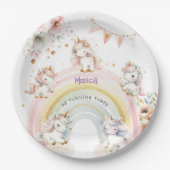 魔法お洒落パステルユニコーン子供の誕生日 ペーパープレート (正面)