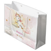 魔法お洒落パステルユニコーン子供の誕生日 ラージペーパーバッグ (正面アングル)