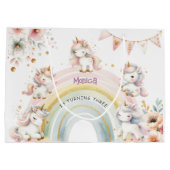 魔法お洒落パステルユニコーン子供の誕生日 ラージペーパーバッグ (裏面)