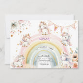 魔法お洒落パステルユニコーン子供の誕生日 招待状 (正面)