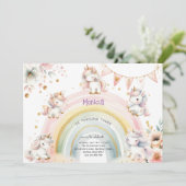 魔法お洒落パステルユニコーン子供の誕生日 招待状 (スタンド正面)