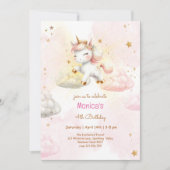 魔法お洒落パステルユニコーン子供の誕生日 招待状 (正面)