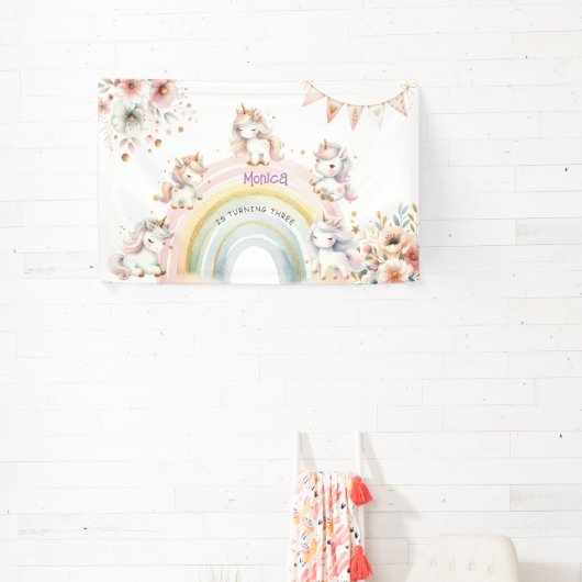 魔法お洒落パステルユニコーン子供の誕生日 横断幕 (インサイチュ)