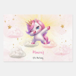 魔法お洒落ピンクダビング子供の誕生日 ラッピングペーパーシート