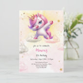 魔法お洒落ピンクダビング子供の誕生日 招待状 (スタンド正面)